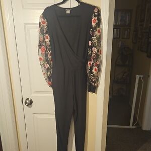 VENUS Black Jumpsuit with Floral Sleeves